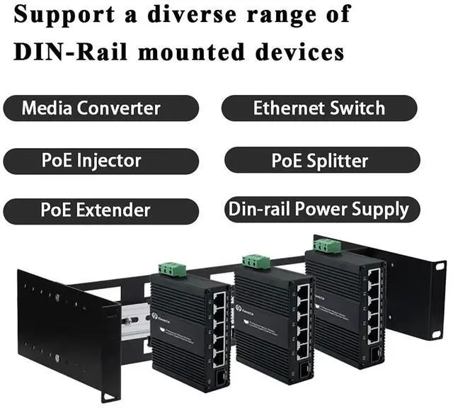 Alt view image 3 of 5 - 2U 19 inch Din Rail Chassis Bracket Depth Adjustable Rackmount Kit Aluminum Rack Mount Rack Rails for 35mm Din-Rail Mounted Device Ethernet Switch Media Converter Shelf