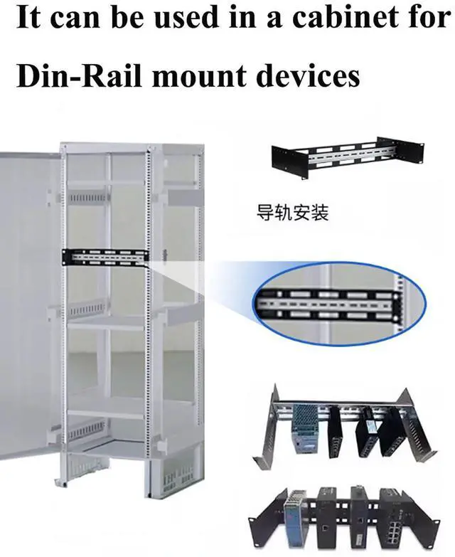 Alt view image 4 of 5 - 2U 19 inch Din Rail Chassis Bracket Depth Adjustable Rackmount Kit Aluminum Rack Mount Rack Rails for 35mm Din-Rail Mounted Device Ethernet Switch Media Converter Shelf