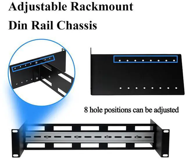 Alt view image 5 of 5 - 2U 19 inch Din Rail Chassis Bracket Depth Adjustable Rackmount Kit Aluminum Rack Mount Rack Rails for 35mm Din-Rail Mounted Device Ethernet Switch Media Converter Shelf