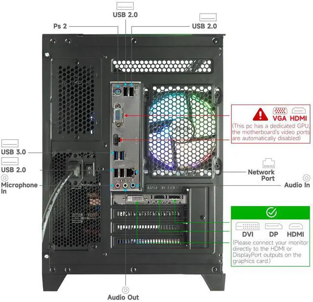 Alt view image 3 of 5 - LXZ Gaming PC, Prebuilt Desktop with 12th Core i5-12400F & GeForce RTX3050, 32G DDR4 RAM, 1TB NVME SSD, Wi-Fi Tower Computer for Gaming, Home and Office (Black)