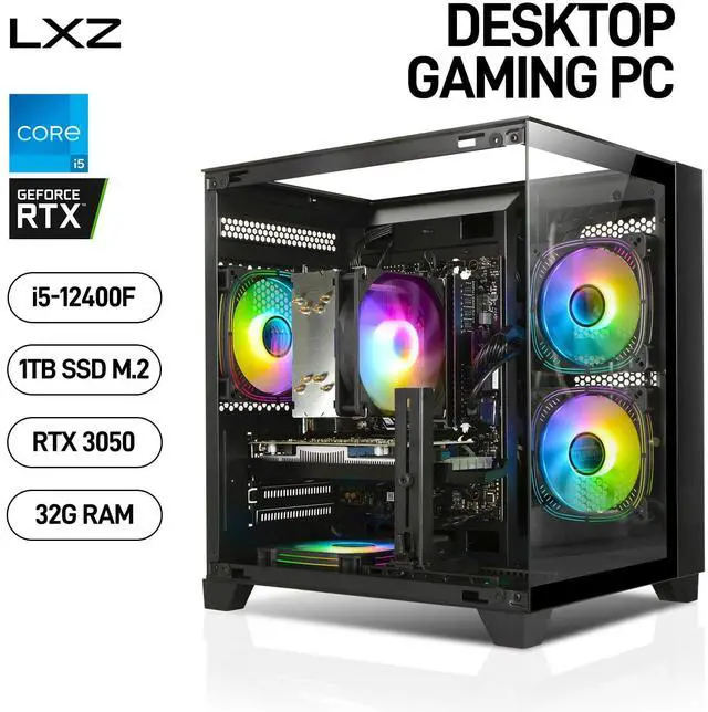 Alt view image 4 of 5 - LXZ Gaming PC, Prebuilt Desktop with 12th Core i5-12400F & GeForce RTX3050, 32G DDR4 RAM, 1TB NVME SSD, Wi-Fi Tower Computer for Gaming, Home and Office (Black)