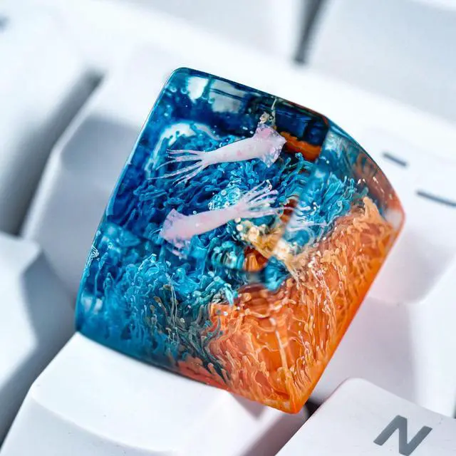 Alt view image 4 of 5 - Couple Squids in Teal Orange Coral Artisan Keycap R1 SA Profile Custom Sea Creatures Keycaps 1U ESC Handmade Gaming Resin Key Cap Cherry MX Switch Compatible Mechanical Keyboard Sea Ocean Lover Gift