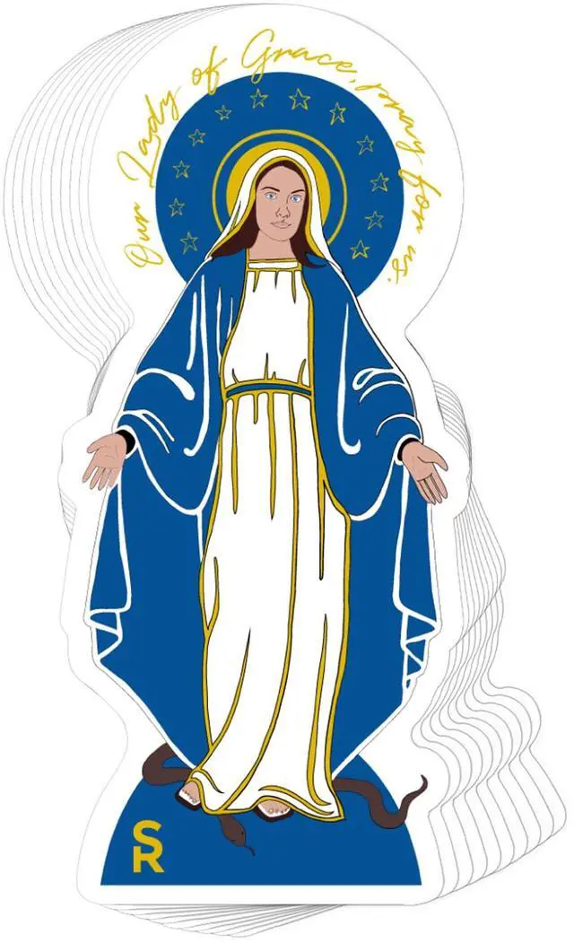 Main image of Catholic Concepts | Our Lady of Grace 4 x 2.25 Vinyl Sticker Label Decal Waterproof Cool Accessory for Laptop, Hard Hats, Water Bottles, Scrapbooks, Folders, Cell Phone | 10-Pack