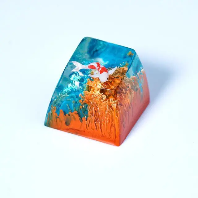 Main image of Kohaku Koi Fish Artisan Keycap Orange and Blue Ocean Coral Reef R1 SA Profile Custom Keycaps 1U ESC Handmade Gaming Resin Key Cap Cherry MX Switch Compatible Mechanical Keyboard Koi Lover Gift