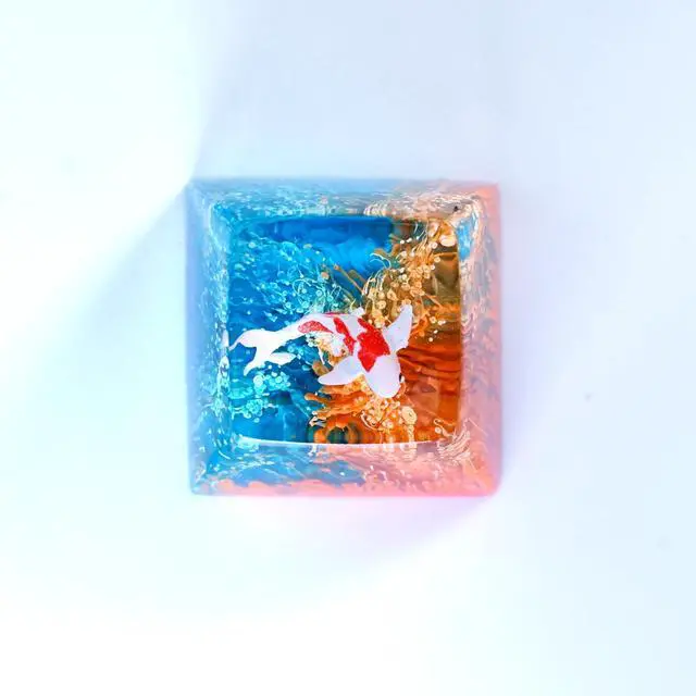 Alt view image 3 of 5 - Kohaku Koi Fish Artisan Keycap Orange and Blue Ocean Coral Reef R1 SA Profile Custom Keycaps 1U ESC Handmade Gaming Resin Key Cap Cherry MX Switch Compatible Mechanical Keyboard Koi Lover Gift