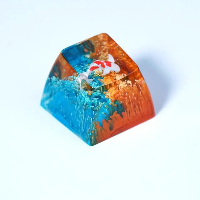 Alt view image 2 of 5 - Kohaku Koi Fish Artisan Keycap Orange and Blue Ocean Coral Reef R1 SA Profile Custom Keycaps 1U ESC Handmade Gaming Resin Key Cap Cherry MX Switch Compatible Mechanical Keyboard Koi Lover Gift