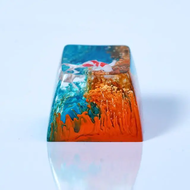 Alt view image 4 of 5 - Kohaku Koi Fish Artisan Keycap Orange and Blue Ocean Coral Reef R1 SA Profile Custom Keycaps 1U ESC Handmade Gaming Resin Key Cap Cherry MX Switch Compatible Mechanical Keyboard Koi Lover Gift