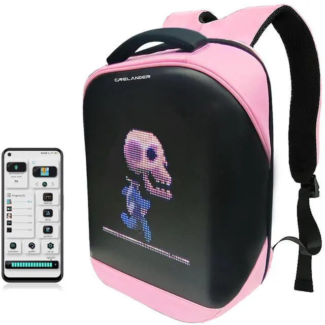 Main image of Crelander LED Backpack, 16 inch Smart Dynamic Daypack with Programmable Screen Laptop Backpack Waterproof Commuter Bag for Travel Riding Work (pink)
