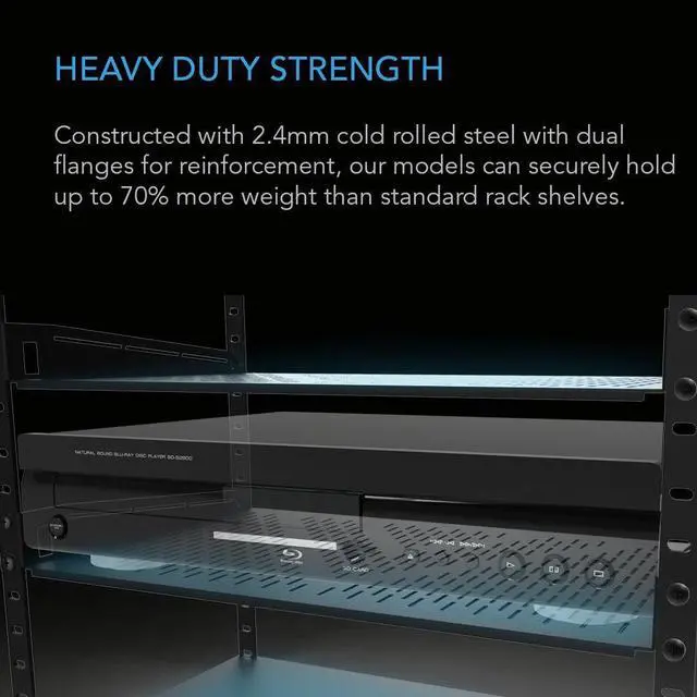 Alt view image 3 of 5 - AC Infinity Vented Cantilever 1U Universal Rack Shelf, 10" Deep, for 19 Equipment Racks. Heavy-Duty 2.4mm Cold Rolled Steel, 60lbs Capacity