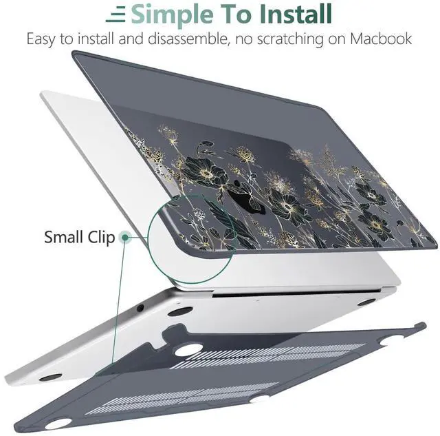 Alt view image 4 of 5 - MEEgoodo Case for M4/M3/M2 MacBook Air 13.6 inch Case 2025 2024 2022, Fit Model A3240/A3113/A2681, Laptop Hard Shell with Keyboard Cover Compatible with MacBook Air 13 inch, Golden Flowers & Herbs