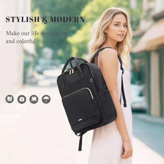 Alt view image 3 of 5 - VNINE Laptop Backpack for Women Work 15.6 Inch Computer Backpacks Purse Large Capacity Carry on Bookbag Waterproof Lightweight Daypack Bag for College Nurse Teacher Travel