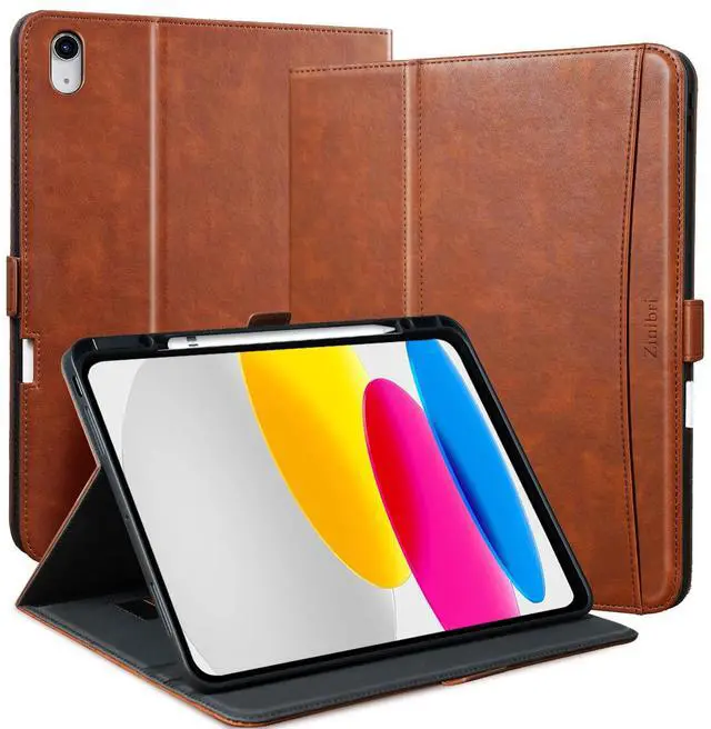 Main image of Zinibri Handcrafted Case for iPad A16 11th Generation 11" 2025 A3354 A3355/iPad 10th Gen Cover A2696 A2757 with Pencil Holder&Hand Strap&Pocket,Magnetic Clasp,Multi Angles,Auto Sleep/Wake,Brown