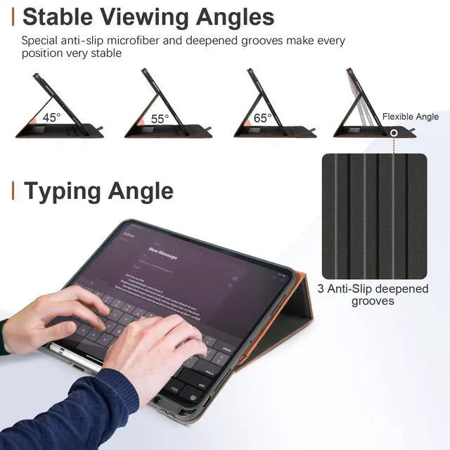Alt view image 3 of 5 - Zinibri Handcrafted Case for iPad A16 11th Generation 11" 2025 A3354 A3355/iPad 10th Gen Cover A2696 A2757 with Pencil Holder&Hand Strap&Pocket,Magnetic Clasp,Multi Angles,Auto Sleep/Wake,Brown