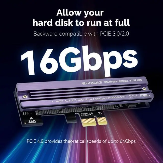Alt view image 5 of 5 - ELUTENG NVMe PCIe 4.0 Adapter NVMe M.2 SSD to PCIe X4/X8/X16 Card with NVME PCIe 4.0 Adapter M.2 NVME SSD to PCI-e Slots X1 X4 X8 X16 Expansion Card