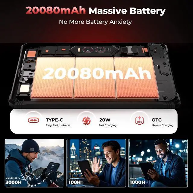 Alt view image 3 of 5 - HOTWAV R9 Plus Rugged Tablet, 11 Inch 2K FHD+ Waterproof Tablets 24GB + 512GB/TF 2TB Android 14 Tablet, 20080mAh Battery, 64MP+16MP, Octa-Core, Dual SIM 4G/WLAN 5/IP68&IP69K/Face ID/GPS/OTG/Gemin AI