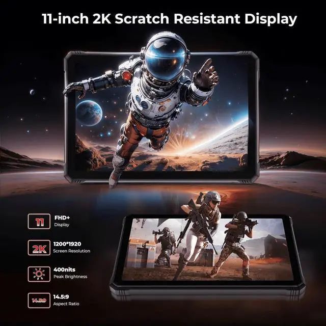 Alt view image 4 of 5 - HOTWAV R9 Plus Rugged Tablet, 11 Inch 2K FHD+ Waterproof Tablets 24GB + 512GB/TF 2TB Android 14 Tablet, 20080mAh Battery, 64MP+16MP, Octa-Core, Dual SIM 4G/WLAN 5/IP68&IP69K/Face ID/GPS/OTG/Gemin AI