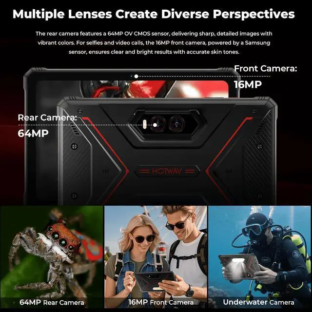 Alt view image 5 of 5 - HOTWAV R9 Plus Rugged Tablet, 11 Inch 2K FHD+ Waterproof Tablets 24GB + 512GB/TF 2TB Android 14 Tablet, 20080mAh Battery, 64MP+16MP, Octa-Core, Dual SIM 4G/WLAN 5/IP68&IP69K/Face ID/GPS/OTG/Gemin AI