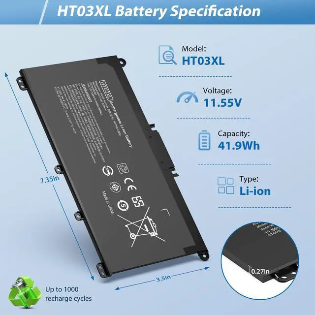 Alt view image 2 of 5 - COWOOGMZ HT03XL L11119-855 Battery Replacement for HP Pavilion 15-CS 15-DA 15-DB 15-DW 17-by 17-CA 14-CE 14-CF 14-DF 15-CS0053CL 15-DW0033NR 15-DA0014DX L11421-542 HSTNN-UB7J HSTNN-DB8R HT03041XL