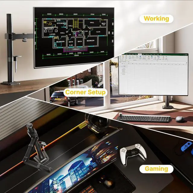 Alt view image 3 of 5 - monTEK Single Monitor Stand for 17-32 inches Screen, Fully Adjustable Monitor Arm Desk Mount up to 22lbs Capacity, Computer Mount with C Clamp and Grommet Base, Max VESA 100x100mm