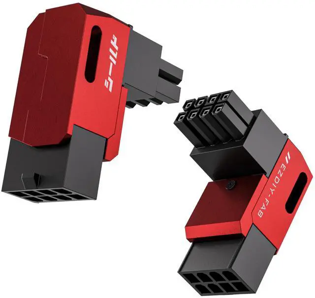 Main image of EZDIY-FAB Shield Series 8-Pin PCIe GPU Power Adapter,90-Degree Angled Connector, Aluminum Design for Graphics Cards  Reverse Type,Red-2 Pack