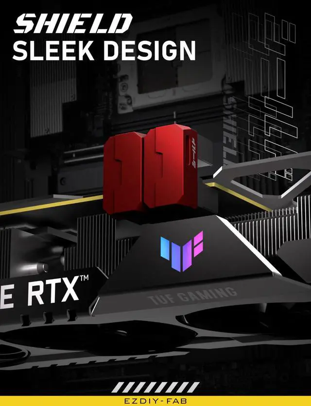 Alt view image 2 of 5 - EZDIY-FAB Shield Series 8-Pin PCIe GPU Power Adapter,90-Degree Angled Connector, Aluminum Design for Graphics Cards  Reverse Type,Red-2 Pack