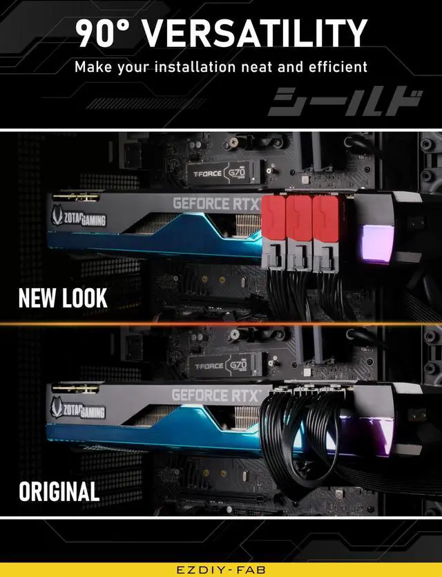 Alt view image 3 of 5 - EZDIY-FAB Shield Series 8-Pin PCIe GPU Power Adapter,90-Degree Angled Connector, Aluminum Design for Graphics Cards  Reverse Type,Red-2 Pack