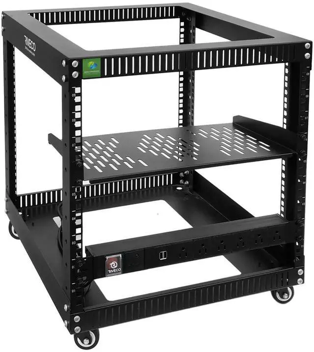 Main image of RIVECO 9U Open Frame Server Rack with Wheels + PDU (8 Outlets) Power Strip Surge Protector (1u Rack Shelf 1pcs +PDU)