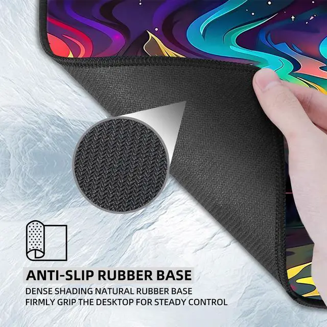 Alt view image 5 of 5 - Tudguiloae Large Gaming Mouse Pad with Coaster Edge Stitching Psychedelic Mountains Forest Keyboard Mouse Mat for Desk Household Extended Desktop Mouse Pad Polyester Surface and Non-Slip Rubber Base