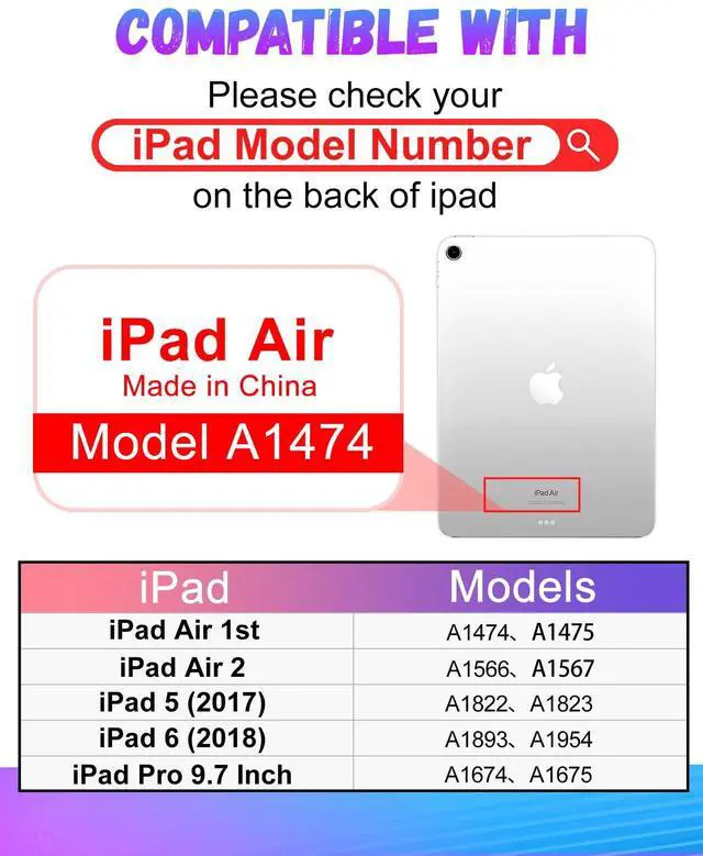 Alt view image 2 of 5 - Uppuppy for iPad 5th/6th Generation Case, for Apple iPad Air 1st/2nd Gen, for iPad Pro 9.7 Inch Case Cute Kids Boys Women Teen Girls Cool Men Folio Unique Black Cover for iPad 5/6, Air 1/2, Pro 9.7