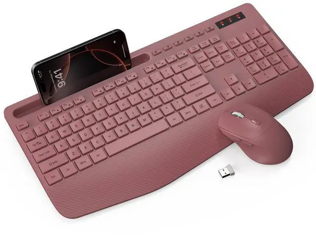 Main image of Wireless Keyboard and Mouse Combo - Full-Sized Ergonomic Keyboard with Wrist Rest, Phone Holder, Sleep Mode, Silent 2.4GHz Cordless Keyboard Mouse Combo for Computer, Laptop, PC, Mac, Windows
