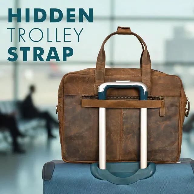 Alt view image 5 of 5 - Elizo Real Leather Messenger Bag for Men & Women, Satchel Bag with Padded Shoulder Strap, Mens Briefcase for Work, School & Travel, 16" Leather Laptop Bag with Compartments, Holders & Pockets (Saddle)