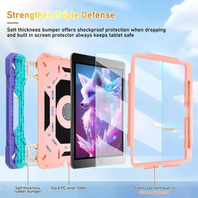 Alt view image 2 of 5 - KCJ for iPad Pro 11 Case (M4) 2024,with Tempered Glass Screen Protector,Cute Protective Case with Folding Stand/Pencil Holder/Shoulder Strap for iPad Pro 11 2024 (5th Generation) (Rainbow)