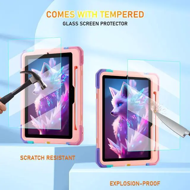 Alt view image 4 of 5 - KCJ for iPad Pro 11 Case (M4) 2024,with Tempered Glass Screen Protector,Cute Protective Case with Folding Stand/Pencil Holder/Shoulder Strap for iPad Pro 11 2024 (5th Generation) (Rainbow)