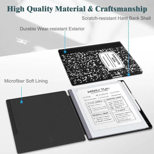 Alt view image 4 of 5 - Fintie Case for Remarkable 2 Tablet - Slim Lightweight and Hard Back Shell Protective Cover with Built-in Pen Holder, only for 10.3" 2020 Released, Composition Book