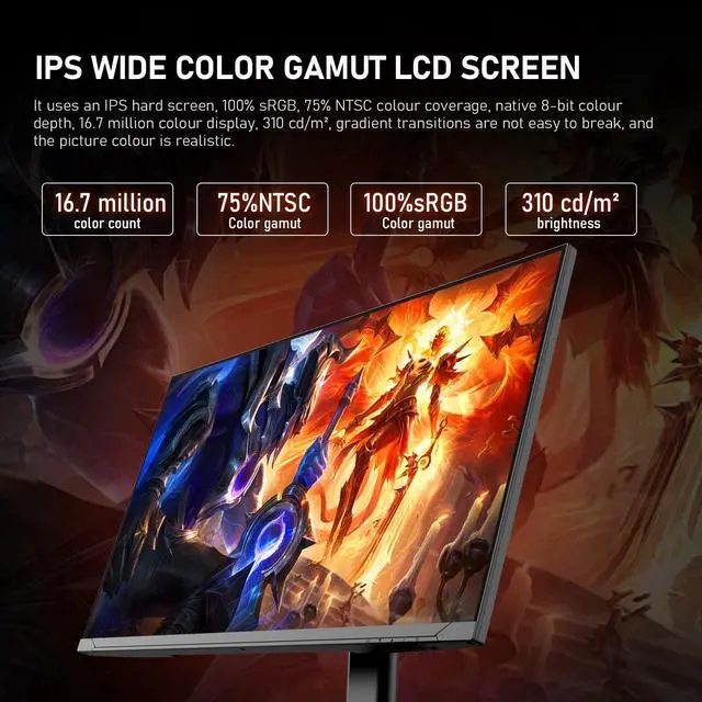 Alt view image 4 of 5 - Gawfolk 27 inch IPS PC Screen, 4K Gaming Monitor 160Hz, 1ms, FreeSync, 100% sRGB, 178° Wide Viewing Angle, HDMI 2.1, DisplayPort,Height-Adjustable and Swivel,75 * 75MM Wall Mount Compatible - Black
