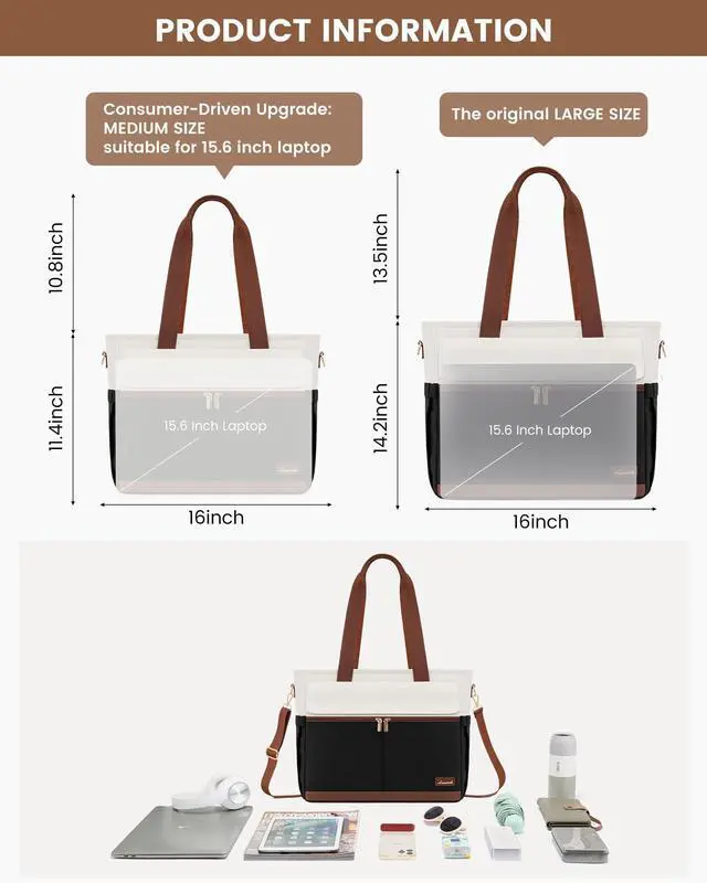 Alt view image 3 of 5 - LOVEVOOK Upgrade Version Work Bags for Women 15.6 Inch Laptop Bag Large Capacity Mutiple Pockets Teacher Bag Water Resistant Canvas Tote Bag Purse for Office Travel College Nurse Teacher, Black Brown