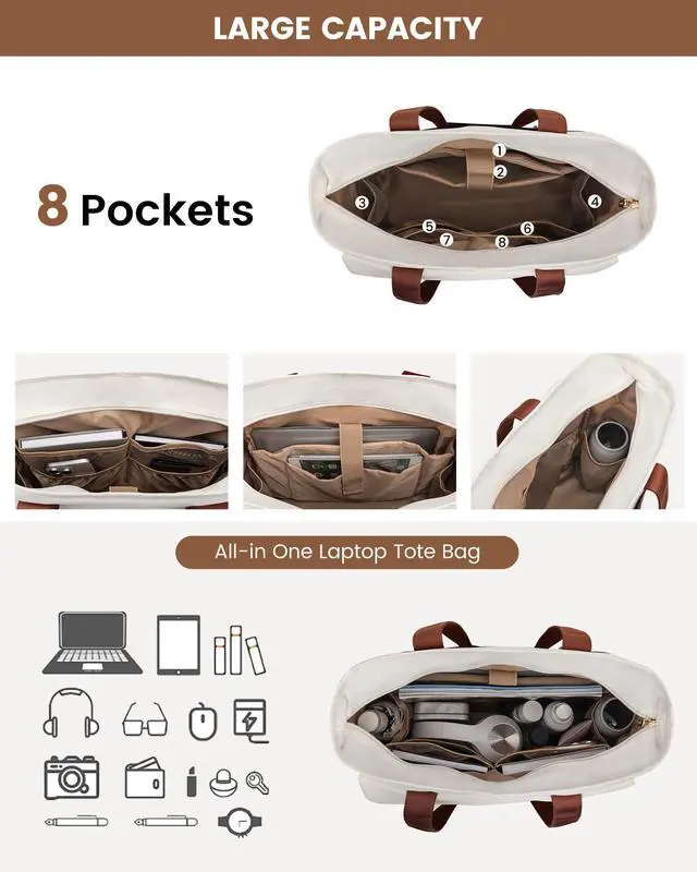 Alt view image 5 of 5 - LOVEVOOK Upgrade Version Work Bags for Women 15.6 Inch Laptop Bag Large Capacity Mutiple Pockets Teacher Bag Water Resistant Canvas Tote Bag Purse for Office Travel College Nurse Teacher, Black Brown