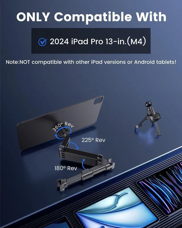 Alt view image 5 of 5 - KU XIU Car Headrest Magnetic Tablet Holder for iPad Pro 13" M4 (2024) Only, Backseat Tablet Car Mount Adjustable Arm, Road Trip Essentials for Kids,360° Swivel Angle Adjustable Car Mount for iPad