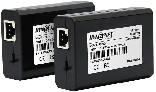 Main image of 2-Pack, 24W 802.3at Gigabit PoE+ Splitter to 5V/9V//12V, (5.5mm x 2.1mm) or Micro USB Power Adapter for Raspberry Pi 2/3B+, Tablets, Security Cameras (with 6pcs Cables)