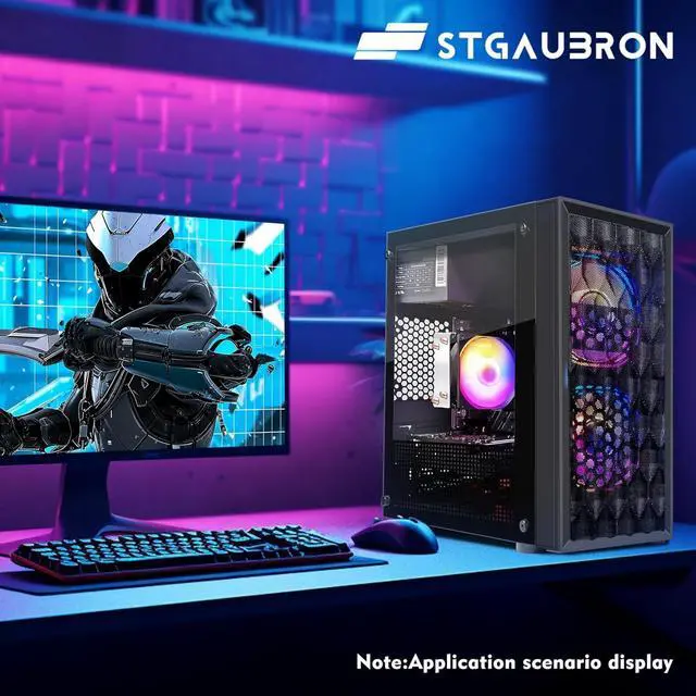 Alt view image 4 of 5 - STGAubron Gaming PC Computer Desktop, AMD Ryzen 5 5500 up to 4.2GHz, GeForce RTX 3050 6G, 16G DDR4, 512G SSD, WiFi 6 5G & BT 5.2, RGB Fan x2, Windows 11 Home