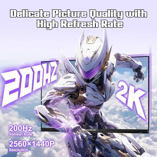 Alt view image 3 of 5 - Amzfast 27 inch 1440P 200Hz/180Hz White Gaming Monitor, WQHD (2560 ×1440),MPRT 1ms Fast IPS | HDR400 & TÜV Rheinland Eye Care & Multiple Game Assistant & Two Year Warranty Exchange(HDMI & DP Cable)