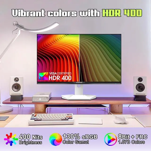 Alt view image 5 of 5 - Amzfast 27 inch 1440P 200Hz/180Hz White Gaming Monitor, WQHD (2560 ×1440),MPRT 1ms Fast IPS | HDR400 & TÜV Rheinland Eye Care & Multiple Game Assistant & Two Year Warranty Exchange(HDMI & DP Cable)