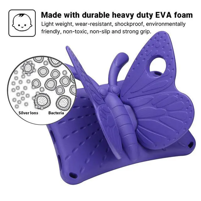 Alt view image 5 of 5 - JGY Fire HD 10 Kids Tablet 10.1 11th Gen Pretty Butterfly Case for Kids Girl EVA Foam Full Cover Sturdy Fire HD 10 Case with Stand Pencil Holder Shockproof Rugged Case for Fire HD 10 Tablet(Purple)