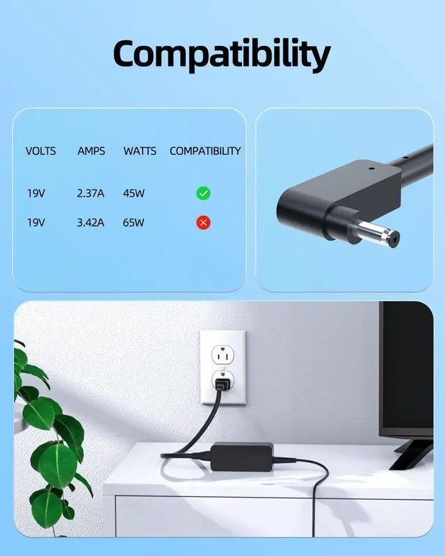 Alt view image 4 of 5 - 45W AC Charger Fit for Acer Chromebook R11 C738T CB5-132T CB5-132T-C8ZW CB5-132T-C1LK C738T-C44Z, Fit for Aspire A315-58 A317-33 A317-53 Spin 1 SP114-31 SP114-31N SP114-31-C3B6 Laptop Power Supply