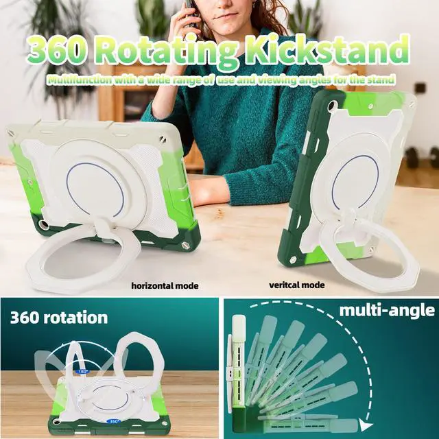 Alt view image 2 of 5 - ROISKIN for iPad 10.2 Case 9th 8th 7th Generation with Screen Protector [15ft Drop Protection], 360 Rotating Kickstand Shoulder Strap Hand Grip Pencil Holder Kids Case for iPad 10.2 inch Case