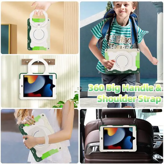 Alt view image 3 of 5 - ROISKIN for iPad 10.2 Case 9th 8th 7th Generation with Screen Protector [15ft Drop Protection], 360 Rotating Kickstand Shoulder Strap Hand Grip Pencil Holder Kids Case for iPad 10.2 inch Case