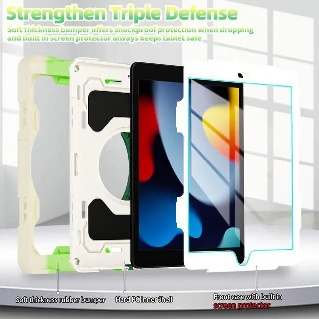 Alt view image 4 of 5 - ROISKIN for iPad 10.2 Case 9th 8th 7th Generation with Screen Protector [15ft Drop Protection], 360 Rotating Kickstand Shoulder Strap Hand Grip Pencil Holder Kids Case for iPad 10.2 inch Case