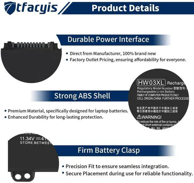 Alt view image 3 of 5 - Ttfacyis HW03XL L97300-005 Laptop Battery Replacement for HP Pavilion 15-EG 15-EH 17-CN 17-CP 17Z-CP HW03041XL-PL HWO3XL