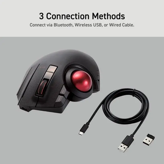 Alt view image 3 of 5 - ELECOM Trackball Mouse Wireless, Ergonomic Mouse, 3 Device Connection, Wired (USB), Bluetooth, Track Ball Mouse, Thumb Control, Compatible for PC, Laptop, Mac, Windows, macOS, EX-G Pro (M-XPT1MRXBK)