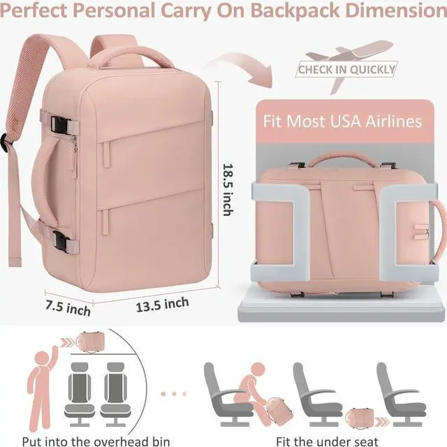 Alt view image 2 of 5 - Tenot Large Travel Backpack for Women Personal Item for Airlines17 Inch Laptop Backpack College Business Work Weekender Hiking Womens Travel Backpack Pink